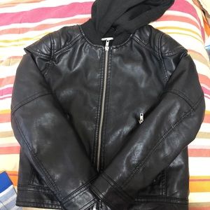 Boys faux Leather jacket w/hood